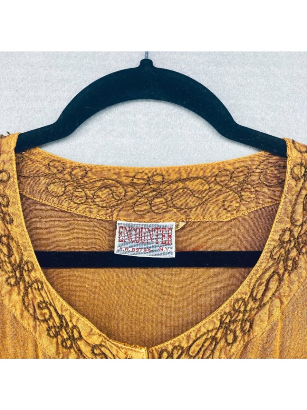 Vintage y2k Top Womens L Orange Floral Embroidered Patchwork Blouse Boho Velvet - Picture 6 of 12